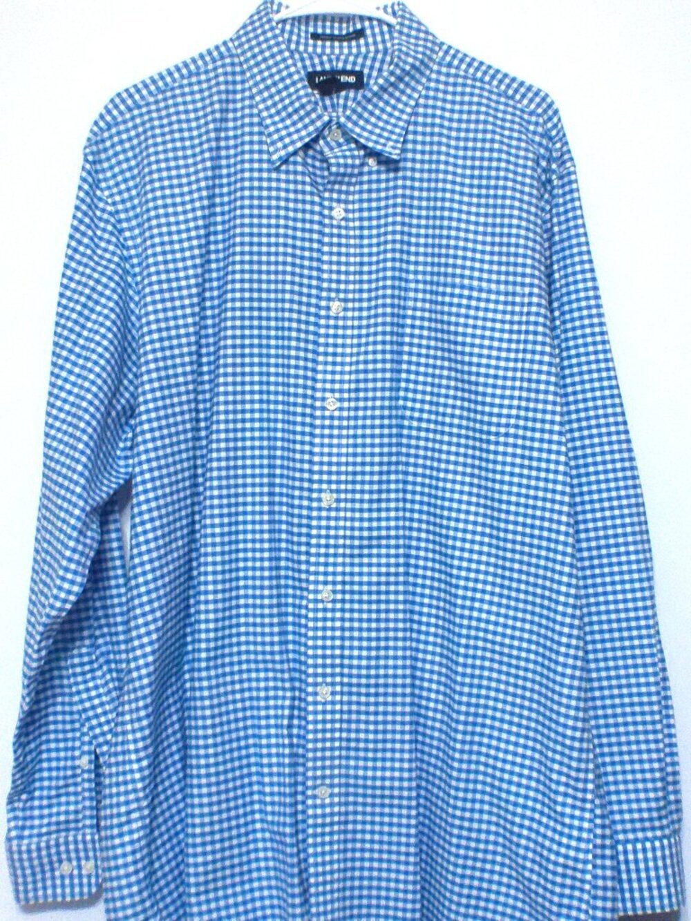 Lands' End Supima No Iron Oxford Dress Shirt Blue White Check 17½-36